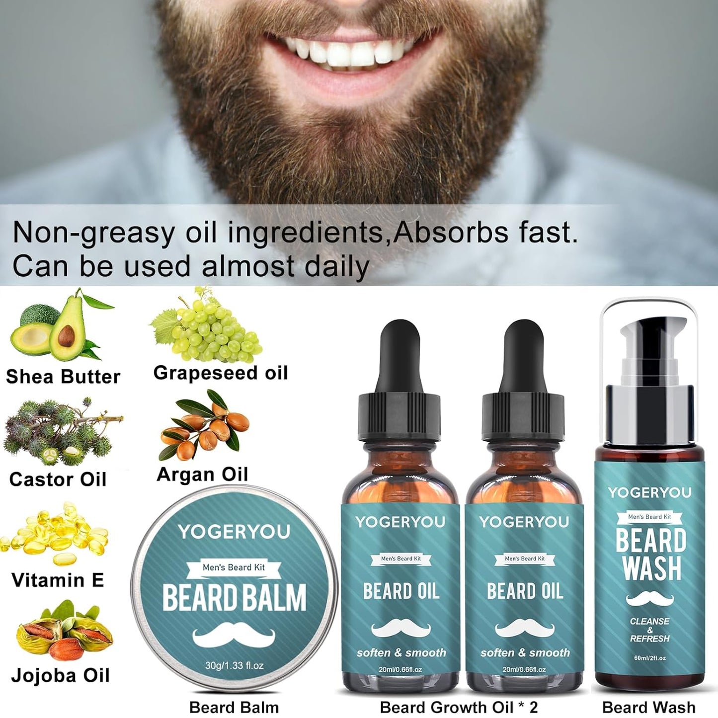 Beard Kit,Beard Grooming Kit for Men W/Straight Razor,2 PACK Beard Oil, Wash, Balm, Brush, Comb, Scissors Mens Birthday Christmas Gifts for Men Boyfriend Husband Beard Trimming Shaving Kit