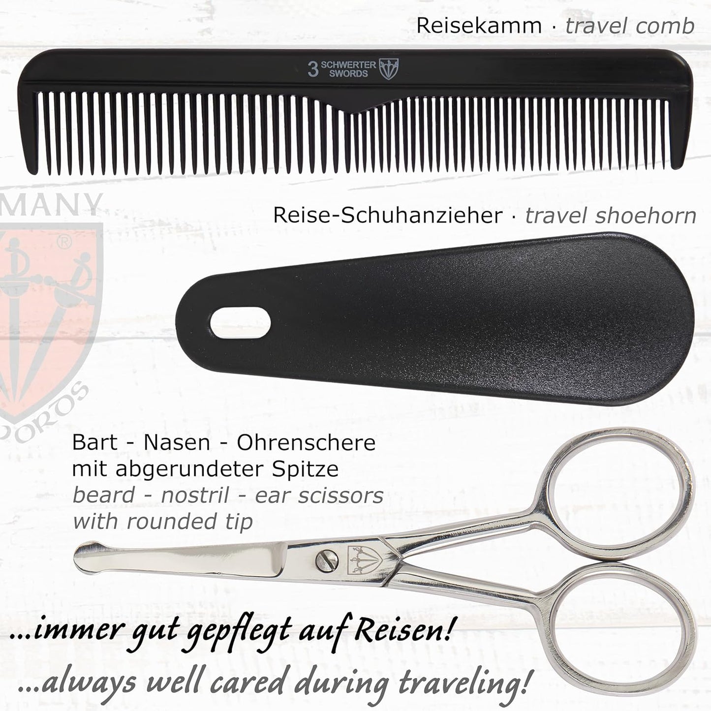 3 Swords Germany - brand quality 10 piece manicure pedicure grooming kit set for professional finger & toe nail care tweezers file clipper fashion leather case in gift box, Made by 3 Swords (01610)