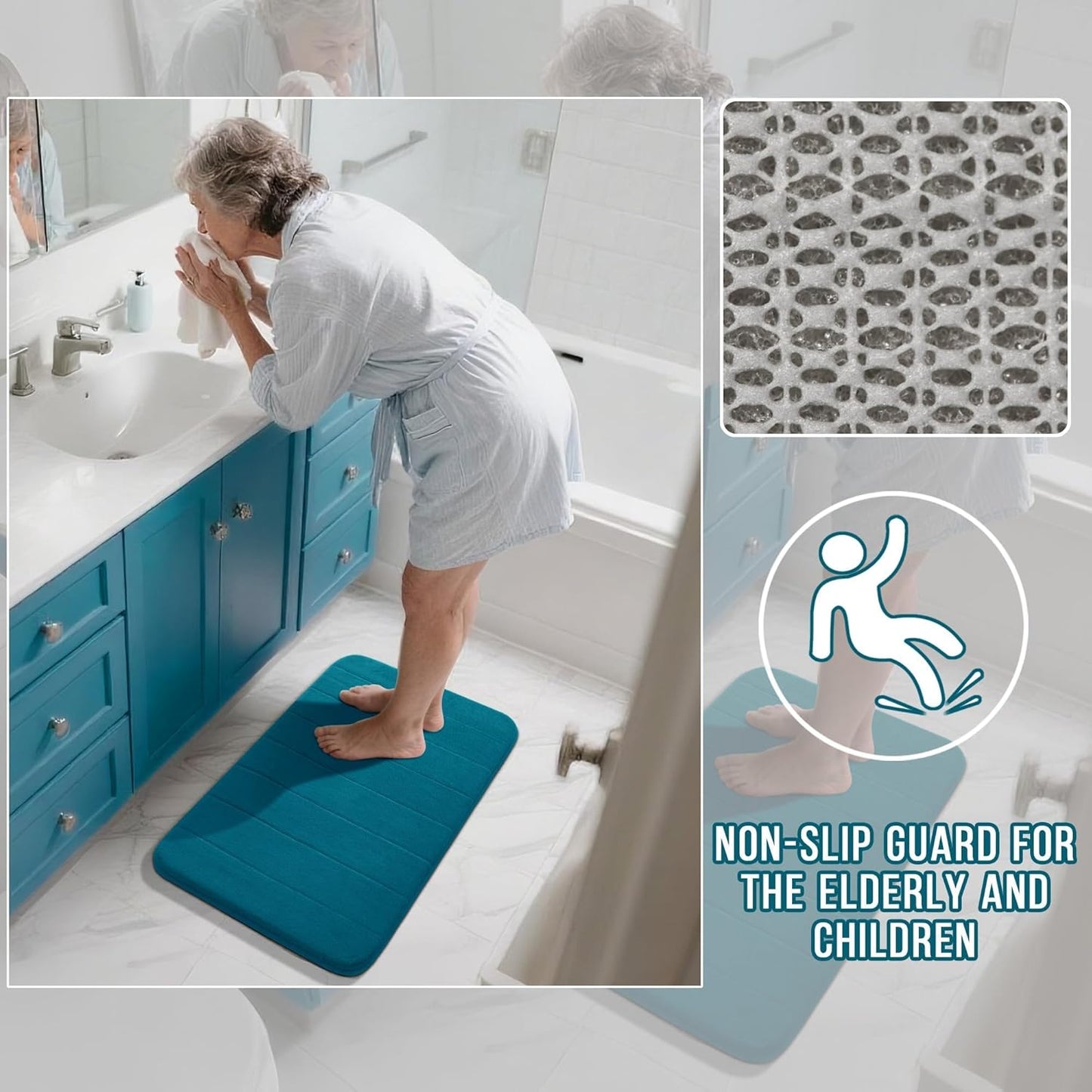 Yimobra Bathroom Runner 55"x24", Non Slip Memory Foam Bath Mat, Super Soft Water Absorbent Hallway Carpet, Machine Washable Rug for Vanity Tub Shower, Peacock Blue