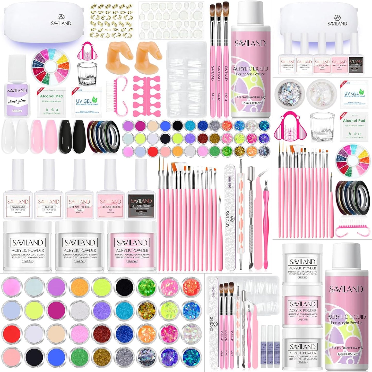 SAVILAND Acrylic Nail Kit with Everything: Nails Kit Acrylic Set For Beginners Gel Polish Kit U V Lamp Nail Decoration Professional Acrylic Nails Kit Starter Full Acrylic Nail Supplies DIY Home Salon