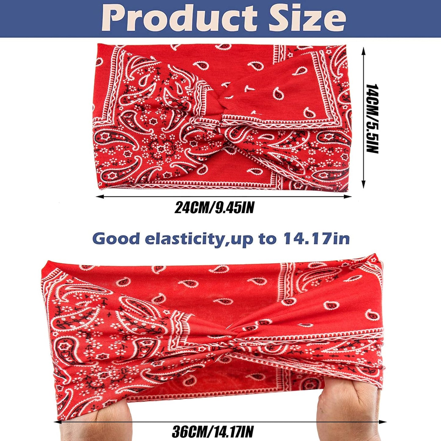 Wide Bandana Head Wraps - Boho Twist Turban Headbands for Women's Hair, Pack of 6