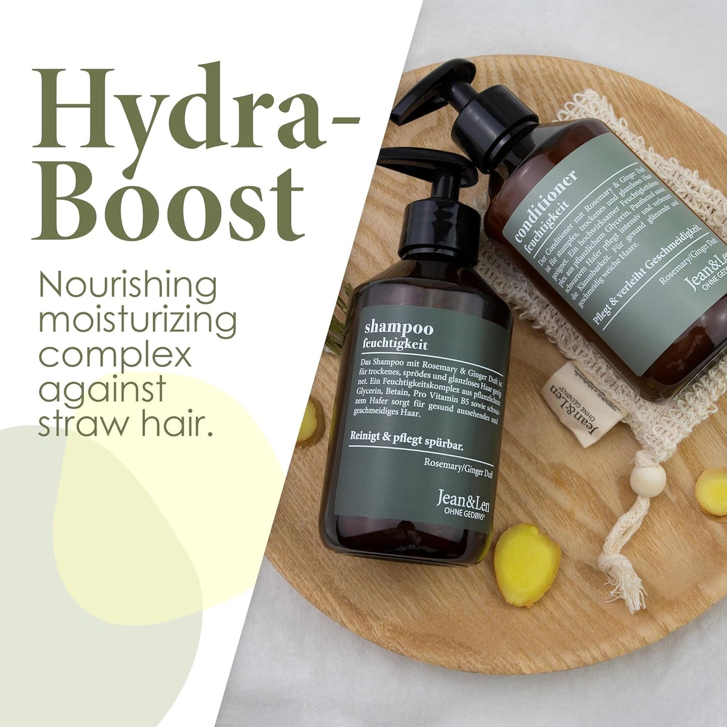 Hair care Set Rosemary Ginger by Jean&Len, Contains Shampoo, Conditioner + Treatment for bright & healthy hair, with natural ingredients, vegan, 5 Fl. Oz.