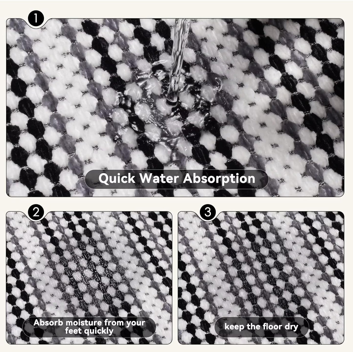 Bathroom Rugs Non Slip Washable Bath Rugs Super Absorbent Chenille Bathroom Mat Thin Bath Mats Quick Dry Bath Mat Low Pile,Black 20x31