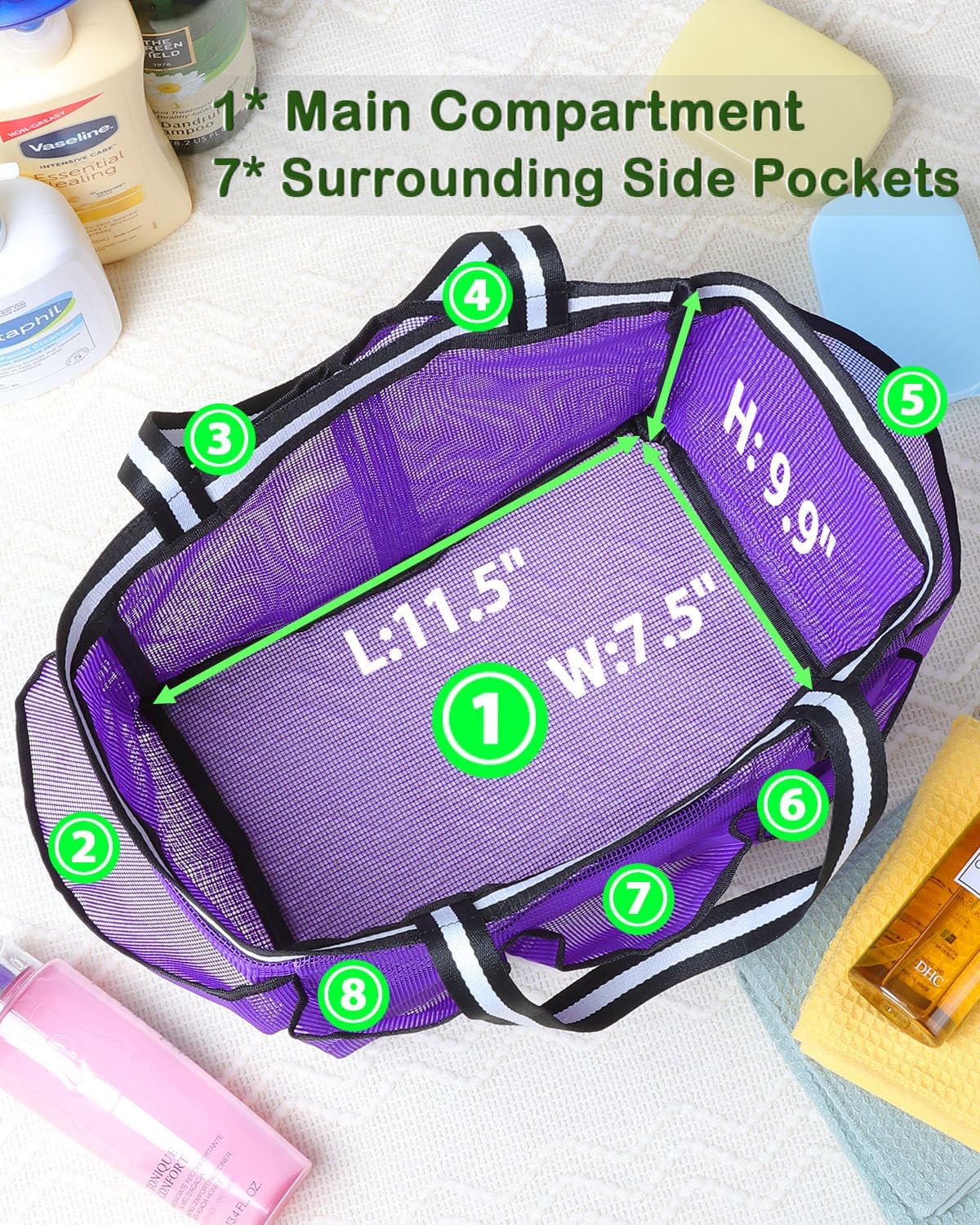 XL Mesh Shower Caddy Portable Shower Bag for College Dorm Camping Travel Gym(Purple)