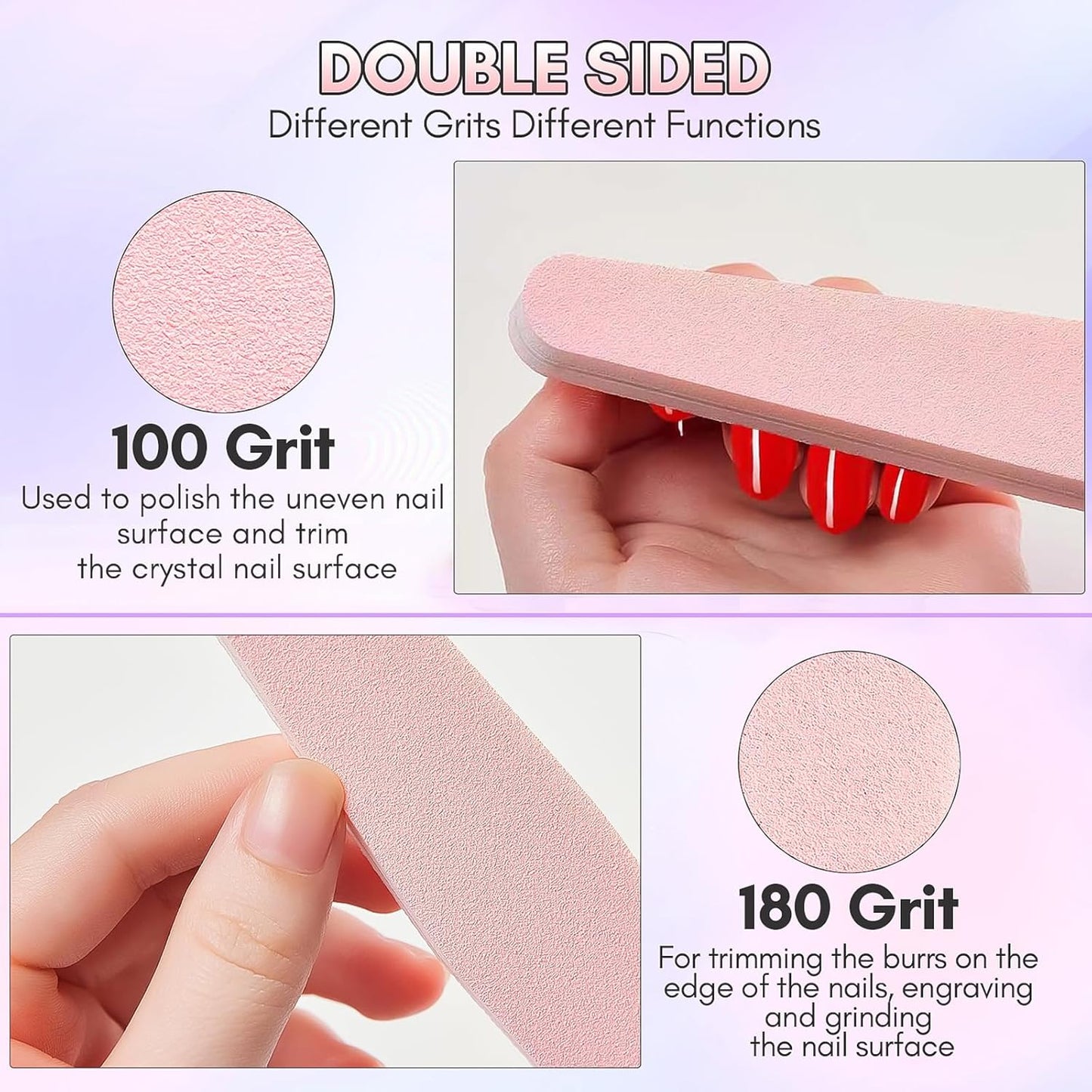 Makartt Nail Buffer Block, 100/180 Grit Sponge Nail Files, 10pcs Double Sides Pink Nails Sanding Filer for Acrylic Gel, Professional Manicure Art Buffering Kit for DIY Salon Use