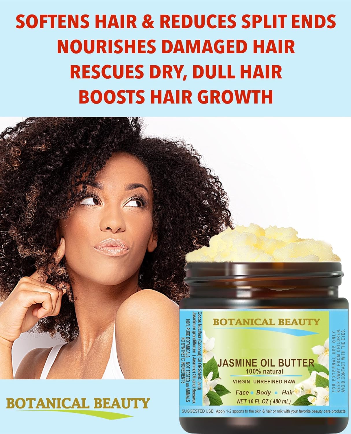 Botanical Beauty JASMINE OIL BUTTER Pure Natural Virgin Unrefined RAW for FACE, SKIN, BODY, DAMAGED HAIR, NAILS. (4 Fl Oz)