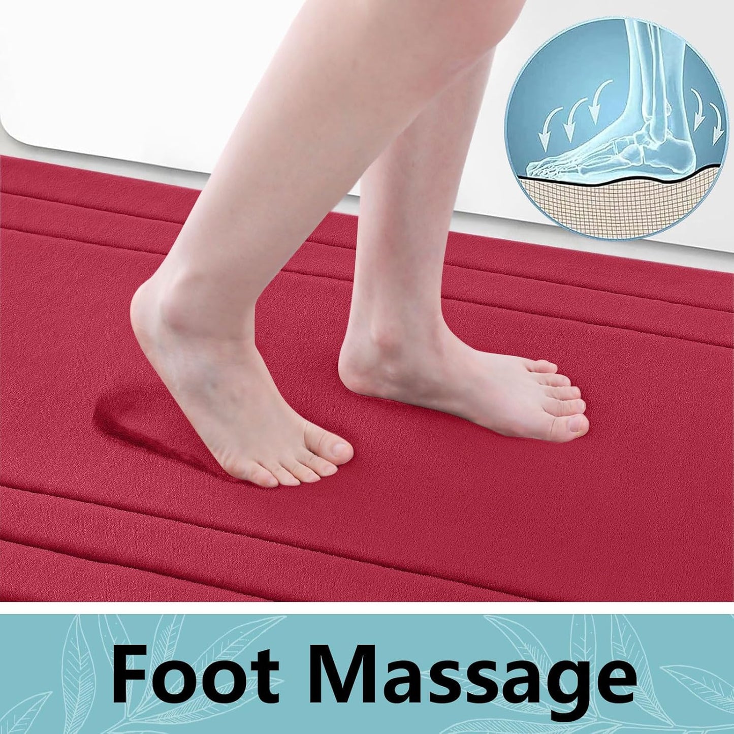 Arotive Memory Foam Bathroom Rug Mat 24x16, Ultra Soft and Absorbent Bath Mat, Machine Wash Dry, Comfortable Bath Rug Carpet for Bathroom Floor, Tub and Shower, Red