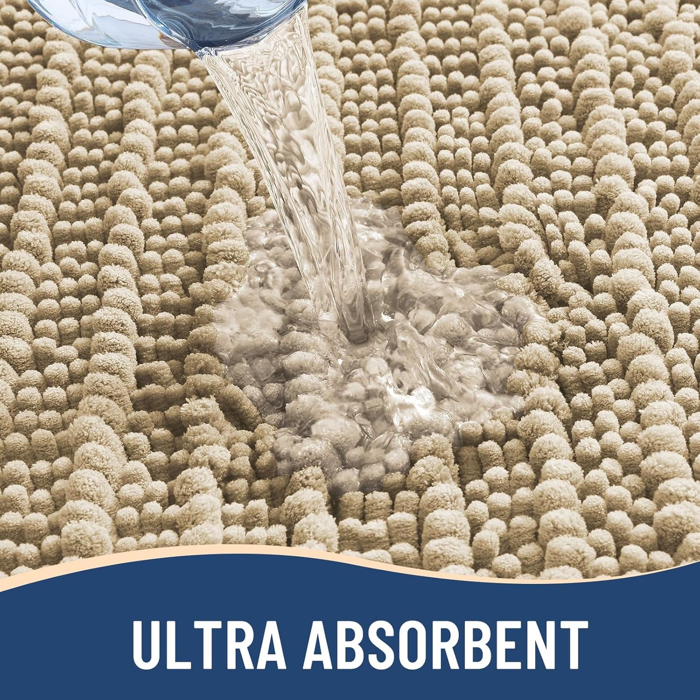 Arotive Luxury Chenille Bathroom Rug Mat, Extra Soft Thick Absorbent Shaggy Bath Rugs, Non-Slip Machine Wash Dry, Plush Bath Mats for Bathroom, Shower and Tub, 40x24, Beige