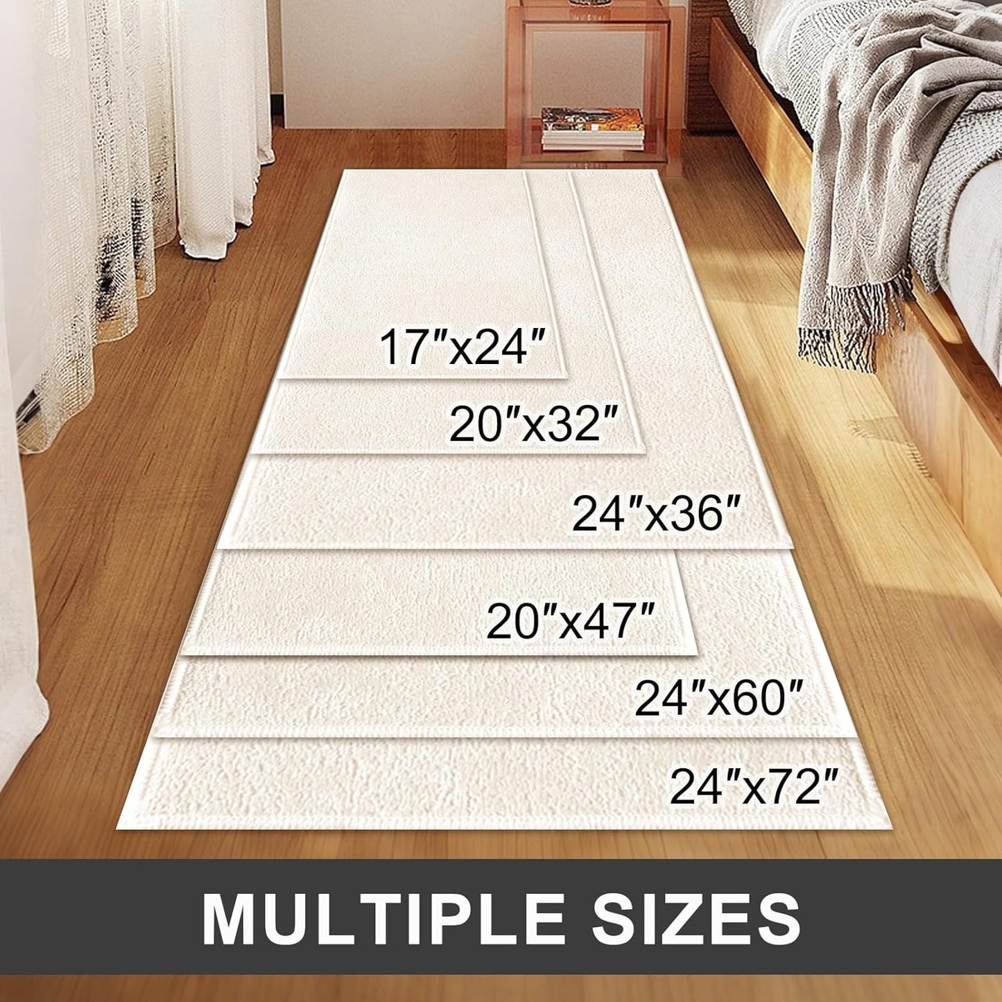 Bathroom Runner Rugs, Thin Absorbent Non-Slip Bath Mat, Quick Dry Low Pile Mats for Bathroom Floor Front of Bathtub,Shower Room,Sink,24"×60",White