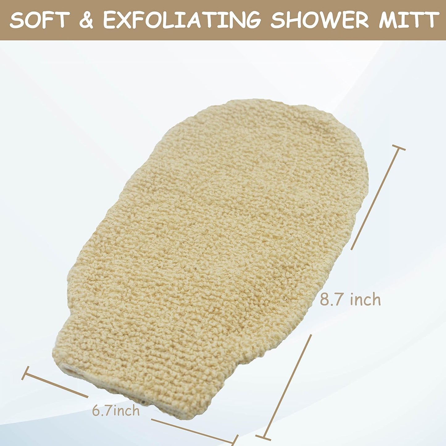 Natural Ramie Dual Sided Exfoliating Glove Hand Mitt Mitten Shaped Back and Body Shower Bath Scrubber White, Remove Dead Skin Machine Washable, Pack of 2