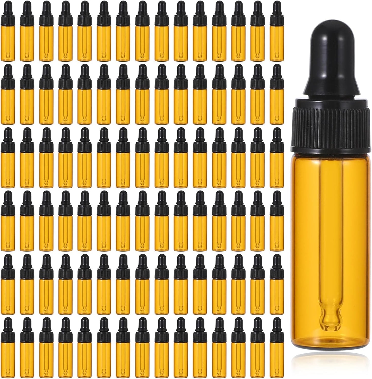 5ml Glass Dropper Bottles, 100 Pcs Amber Bottles with Black Caps, Leakproof Essential Oil Containers for DIY Perfume, Travel Liquids, Aromatherapy, Lab Sample & Hair Oil Storage