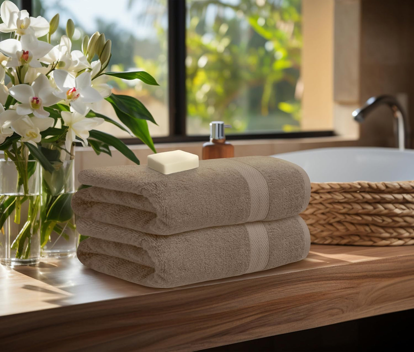 Avalon Towels Beige Bath Towels Set of 4 pcs (27x54 inches), 100% Cotton Towel Absorbent and Quick Dry Beige Towels for Bathroom, Super Soft and Perfect for Daily Use