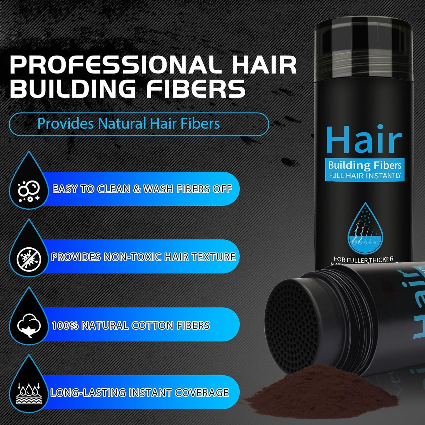 Hair Fibers Fill In Thinning Hair, Hair Powder Bald Spot Cover Up, Instantly Thicker & Fuller Look, Keratin Hair Building Fibers, for Women & Men (Medium Brown)