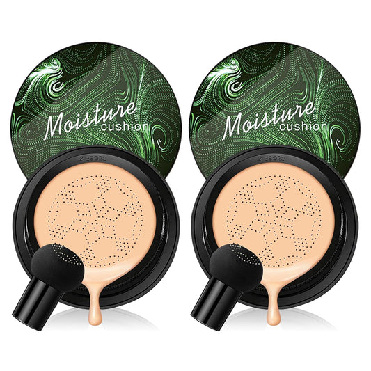 2PCS Air Cushion CC Cream Mushroom Head Foundation,Full Coverage Liquid Makeup Foundation,Oil Control Long Lasting Moisturizing BB Cream Foundation Makeup,Matte Concealer for All Skin Types(Natural)