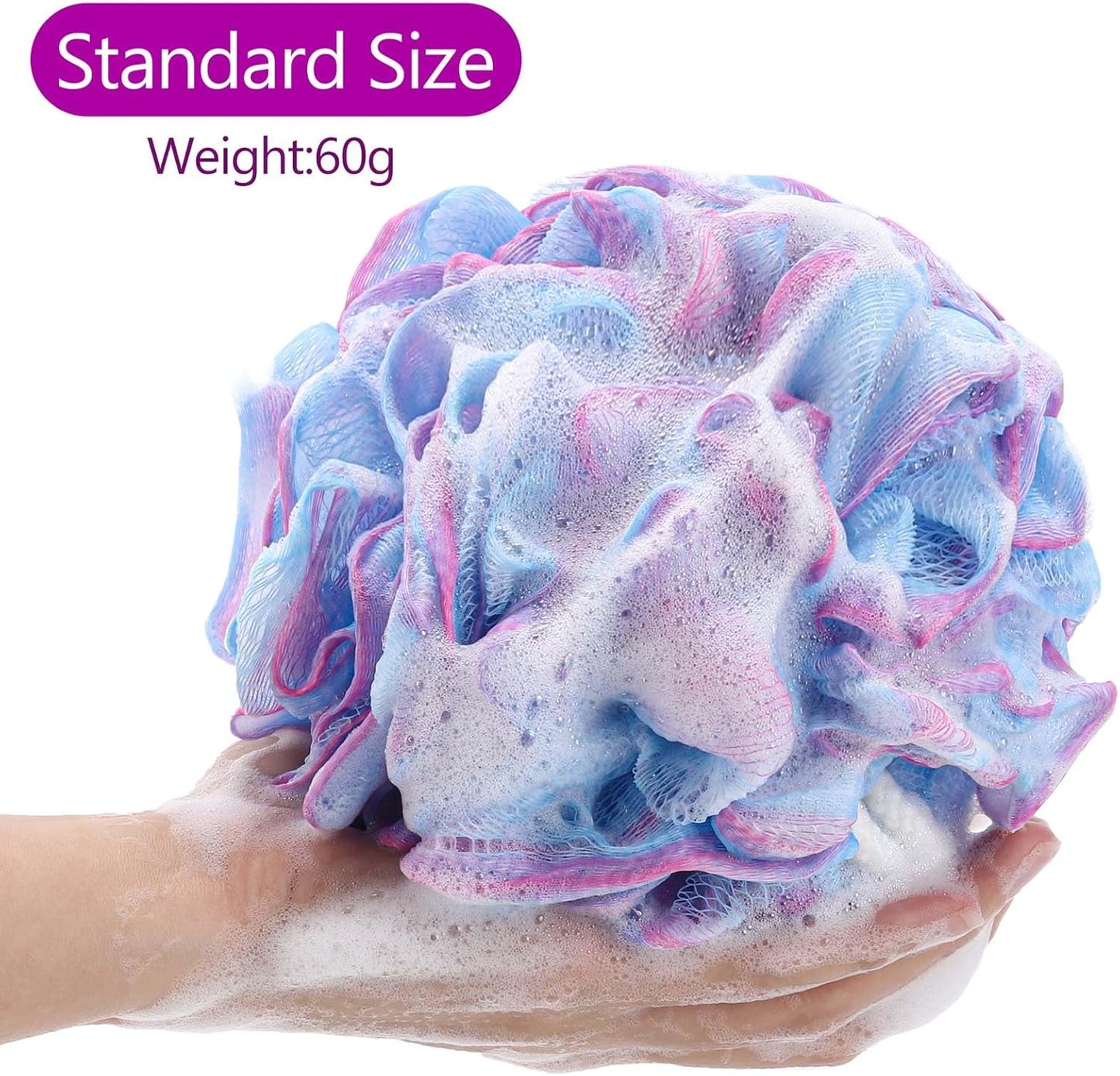 BTYMS Bath Sponges 60g/pc Shower Loofahs Mesh Pouf Shower Pouf Bath Scrunchies Shower Puffs for Body - Pack of 4