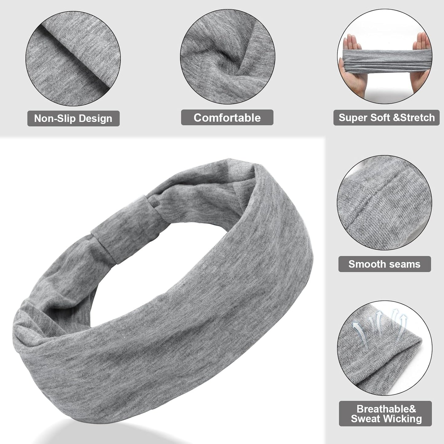 Cobahom 6Pcs Wide Headbands for Women Non Slip Soft Fabric Hair Wrap Boho Head Bands Elastic Sport Hair Bands for Workout Yoga Running (Neutral Color)