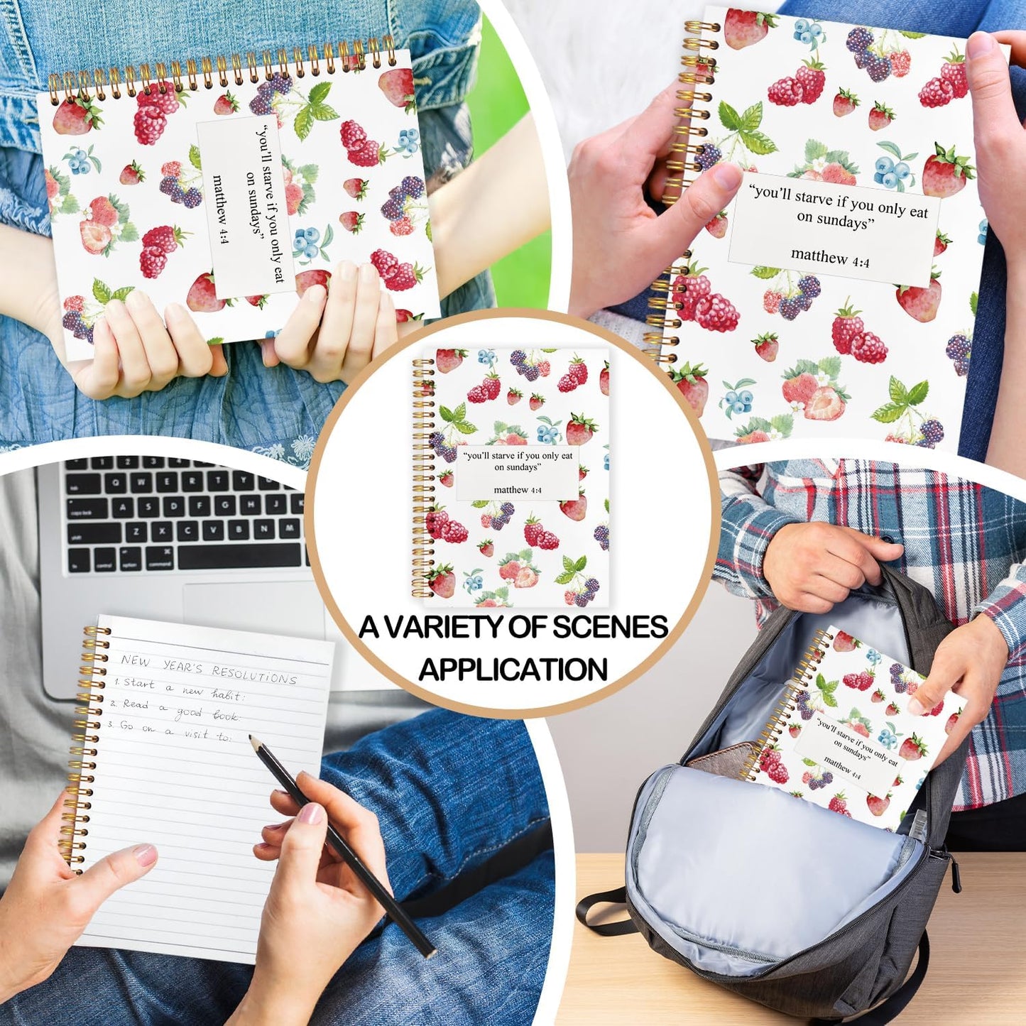 Motivational Fruit Christian Spiral Journal Notebook 5.5x8.3in, You'll Starve If You Only Eat on Sundays Inspirational Bible Prayer Journal, Christian Notebooks for Note Taking