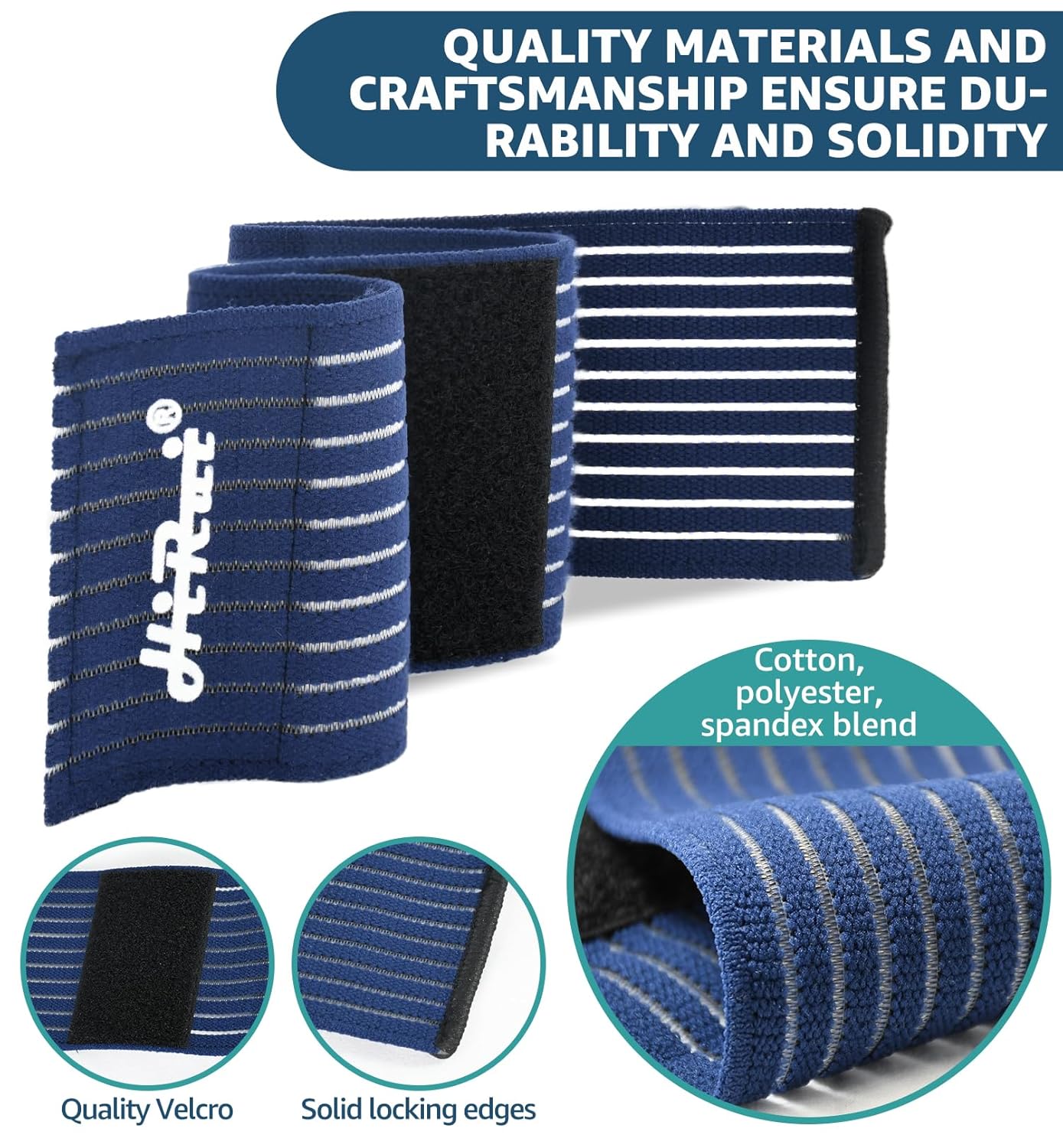 HiRui 2-Pack High-Elastic Wrist Support Straps Wrist Compression Bandage - Wrist Wraps Wristbands for Carpal Tunnel Arthritis Tendonitis Weightlifting Tennis Basketball - Breathable Soft (Navy Blue)