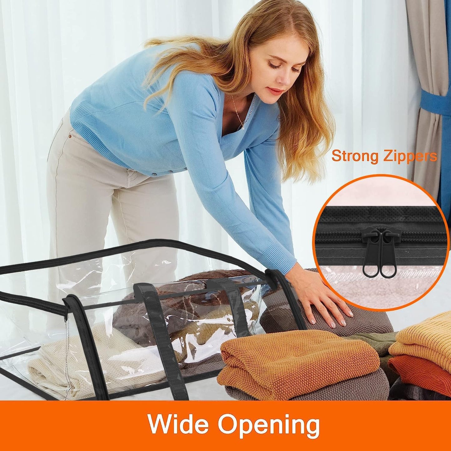 Vieshful 3 Pack Clear Comforter Storage Bag, 60L Clothes Storage Bag with Zipper Closet Organizer, Plastic Storage Containers Moving bags for Comforter, Blanket, Bedding, Duvet, Toys