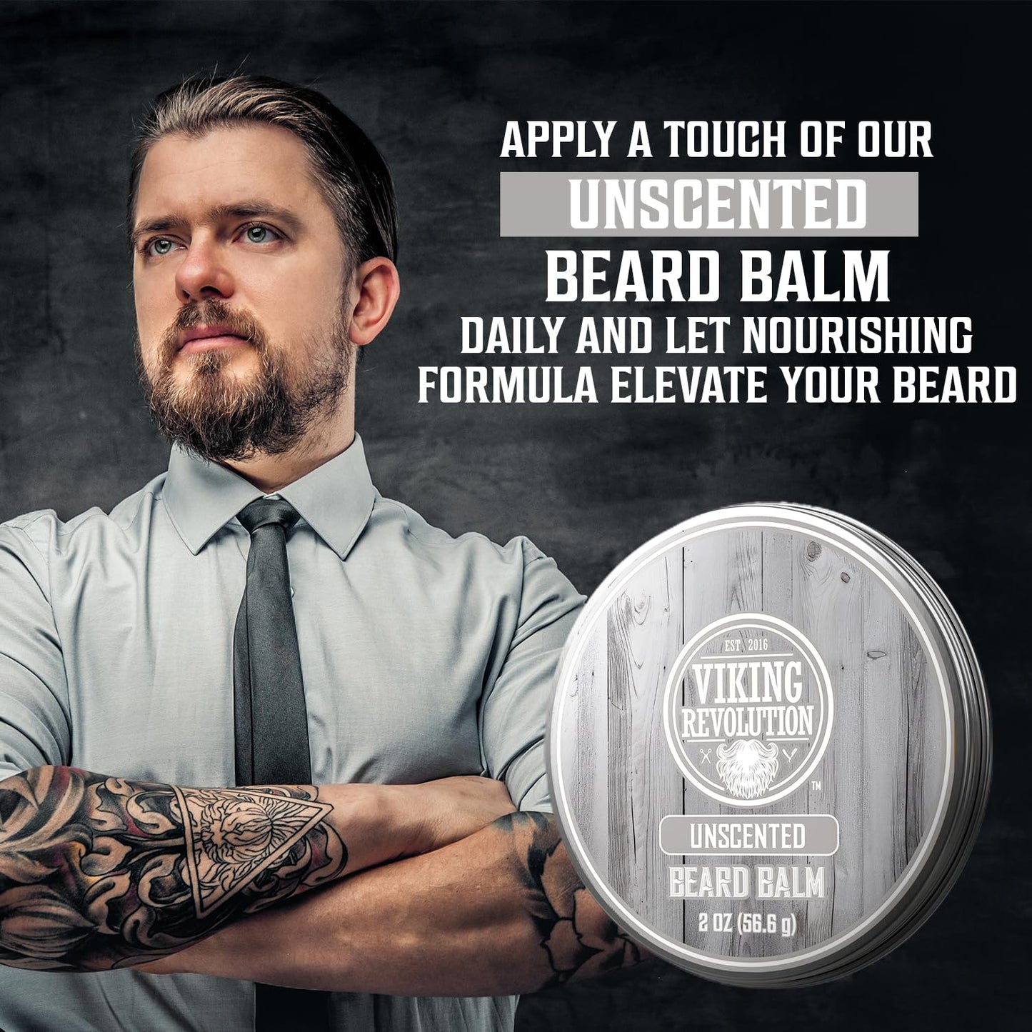 Viking Revolution Unscented Beard Balm for Men - Beard Butter with Argan Oil and Jojoba Oil Softener and Moisturizer Styling Balm - Gifts for Men with Beeswax and Shea Butter (1 Pack, 2oz)