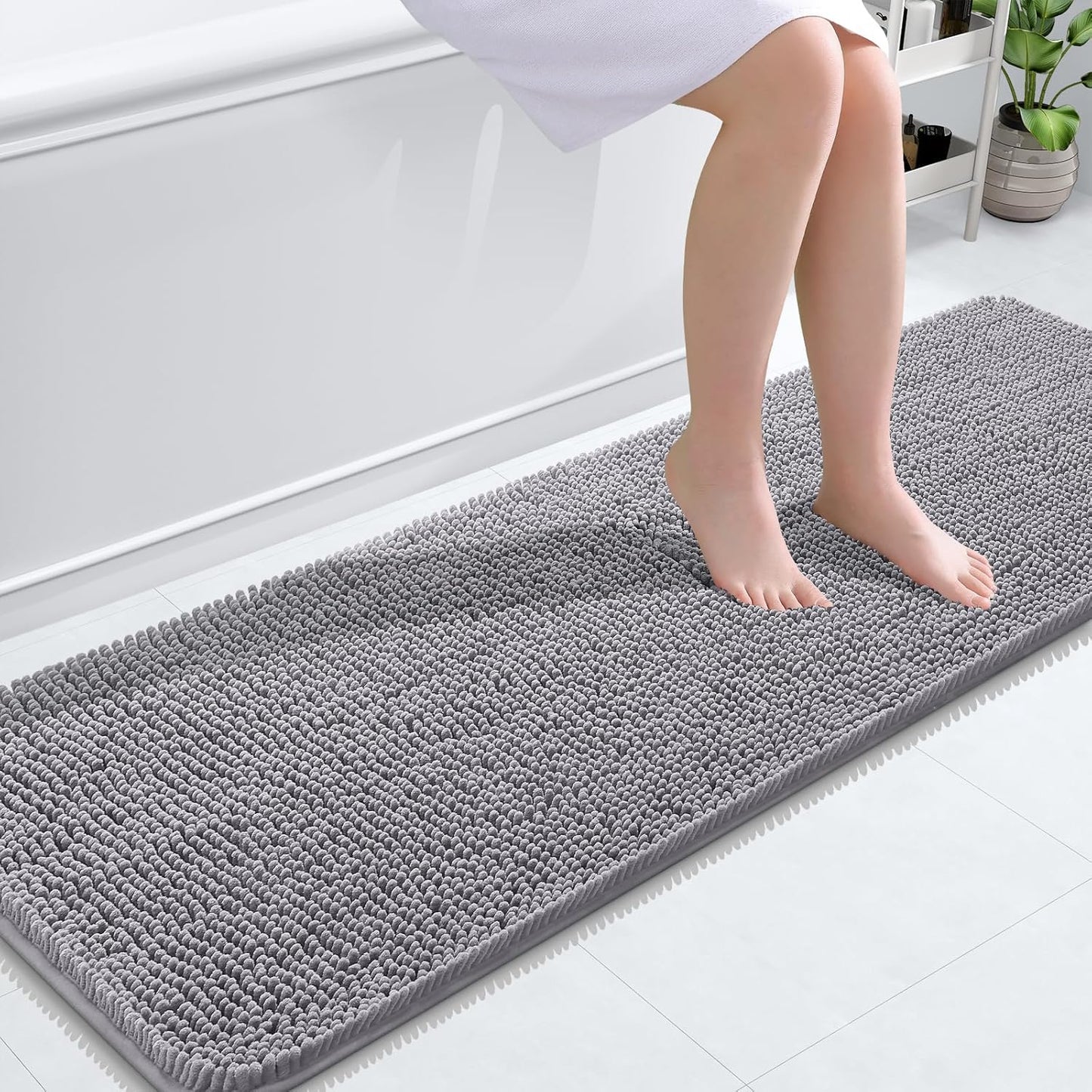 OLANLY Bathroom Rugs 59x20, Extra Soft Absorbent Chenille Bath Rugs, Rubber Backing Quick Dry, Machine Washable Bath Mats for Bathroom Floor, Tub and Shower, Home Decor Accessories, Grey