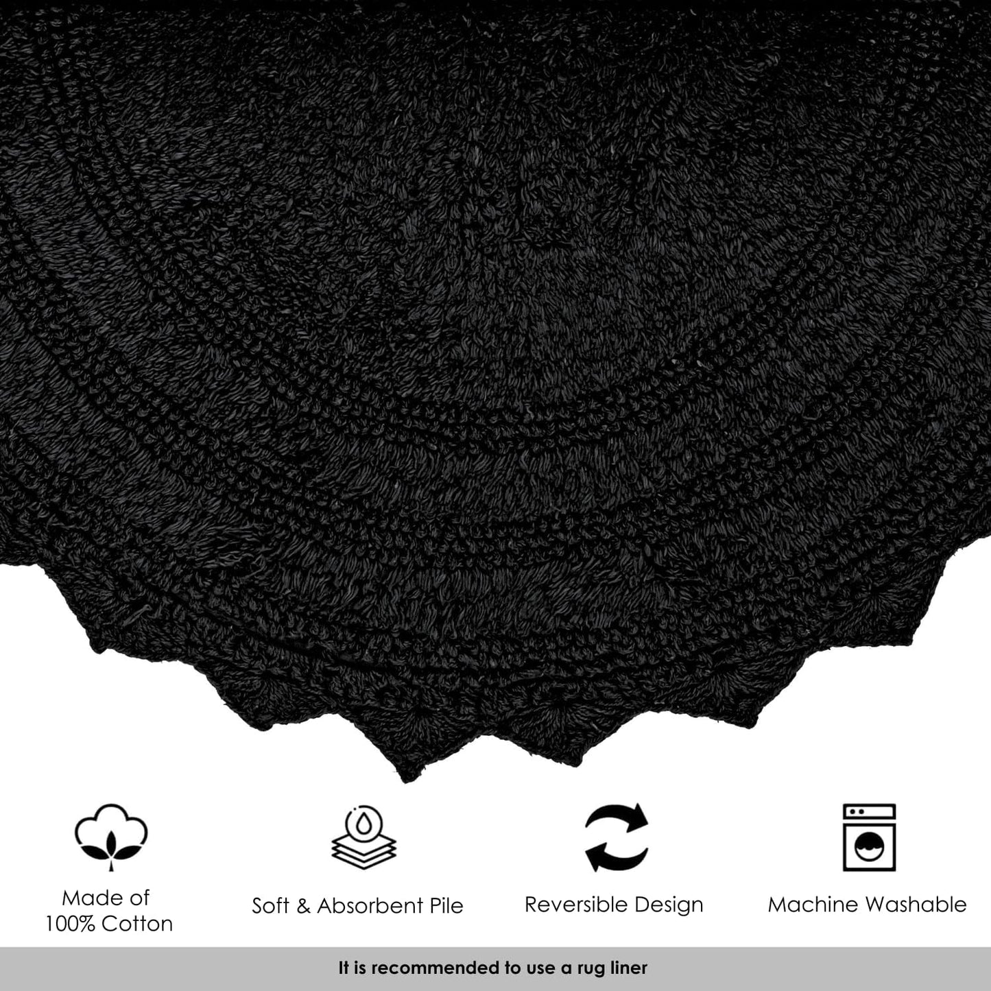 RAJRANG Black Oval Bathroom Rug | 34x21 Inches Soft Cotton Bath Mat with Crochet Pattern | Reversible, Absorbent, Boho Style Floor Mat for Bathroom, Spa or Entryway