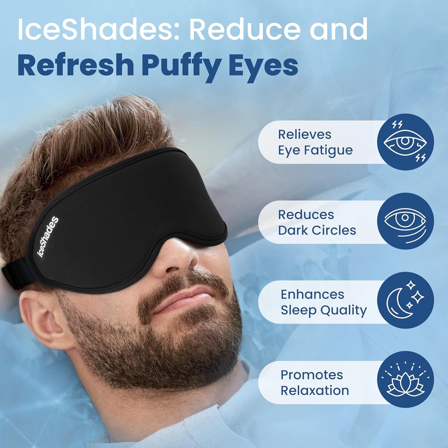 IceShades Cooling Gel Eye Mask for Migraine Relief, Tension & Hangover Migraine Mask, Cold Compress for Headache Dark Circles Tired Puffy Eyes, Reusable Ice Pack for Sleeping, Black