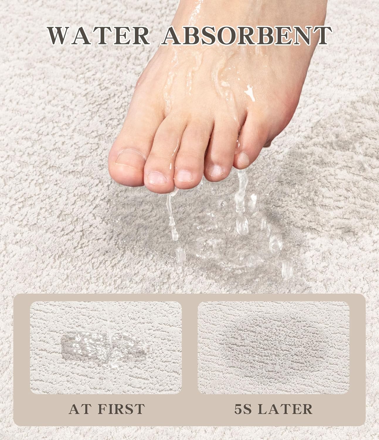 chakme Bathroom Rugs Mat 36x24, Ultra Thin Non Slip Bath Mat Quick Dry Absorbent Bath Mat for Bathroom Floor, (White, 36"x24")