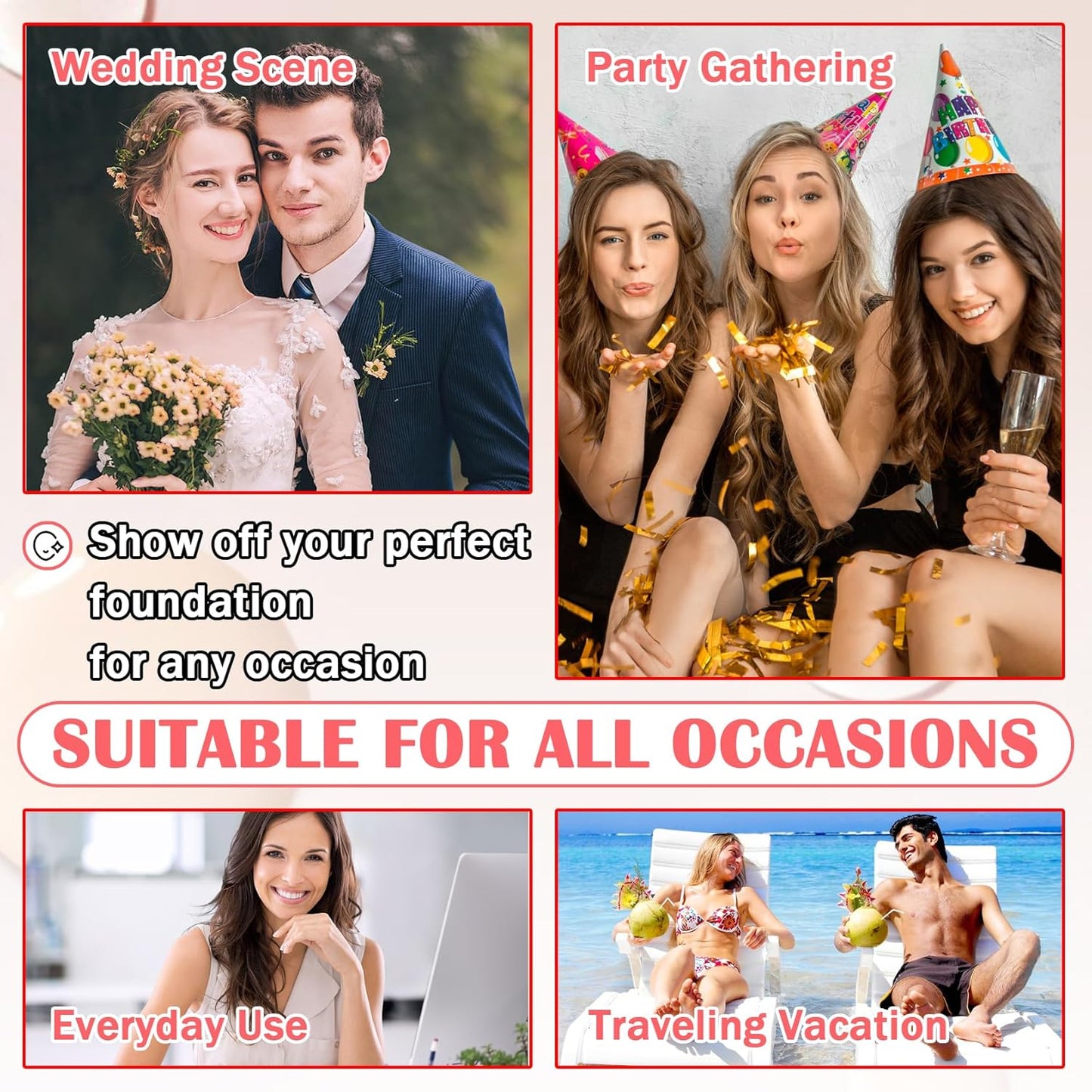 Color Changing Liquid Foundation & Full Coverage Concealer Foundation Face Primer Base Makeup Set,Moisturizing BB Cream & Loose Setting Face Powder with Makeup Sponge