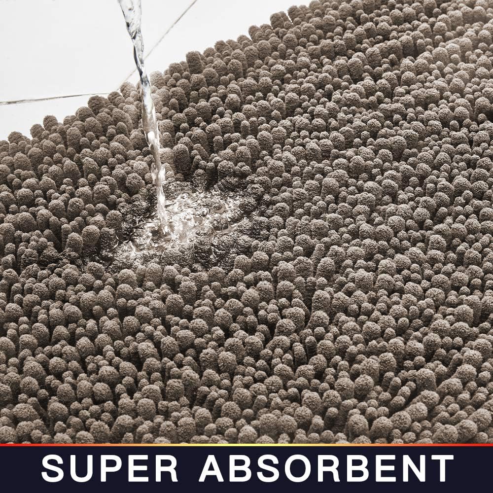 Walensee Large Bathroom Rug Non Slip Bath Mat (24x60 Inch Taupe) Water Absorbent Super Soft Shaggy Chenille Machine Washable Dry Extra Thick Perfect Absorbant Best Plush Carpet for Shower Floor