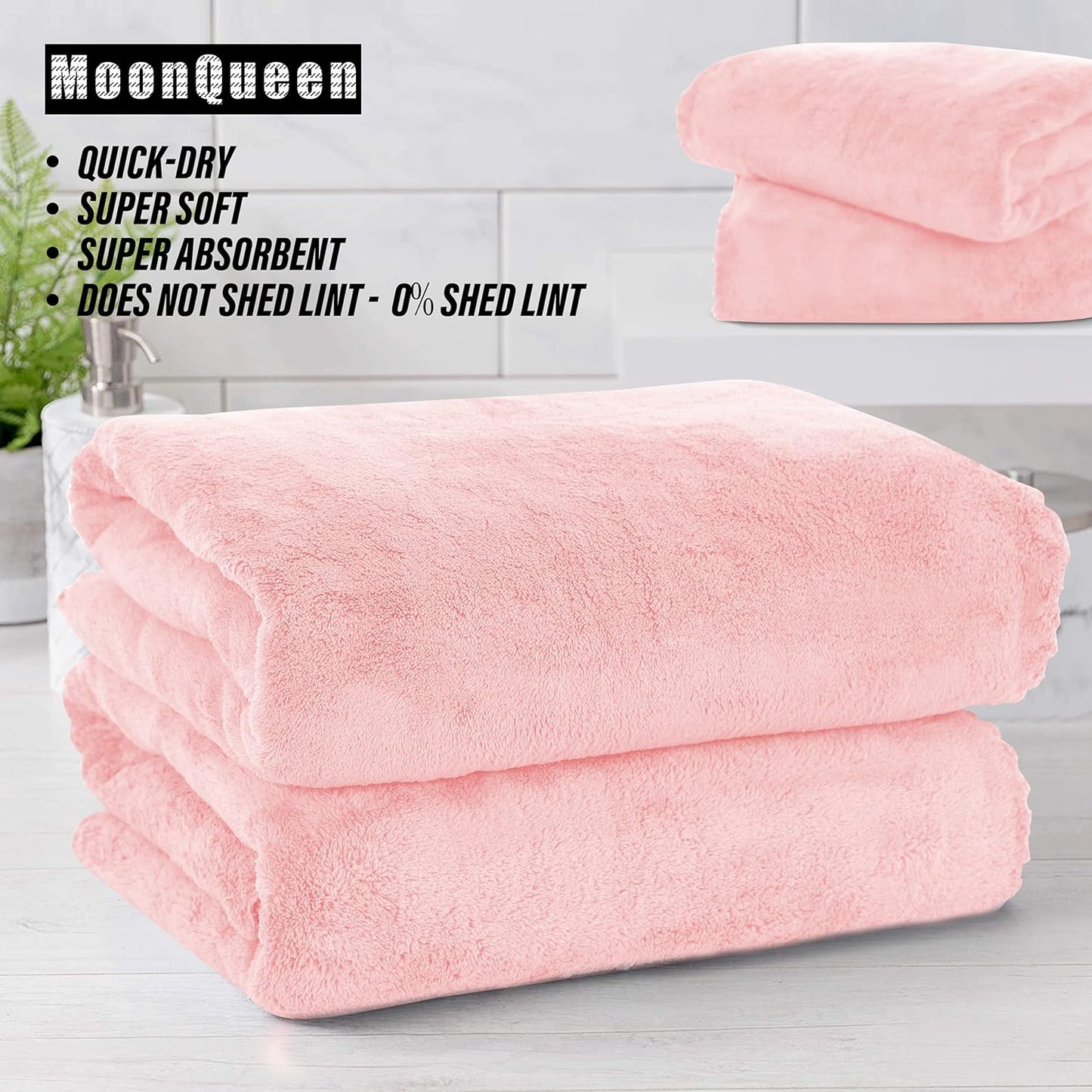 MOONQUEEN 6 Pack Premium Bath Towel Set - Quick Drying - Microfiber Coral Velvet Highly Absorbent Towels - Multipurpose Use as Bath Fitness, Bathroom, Shower, Sports, Yoga Towel (Pink)