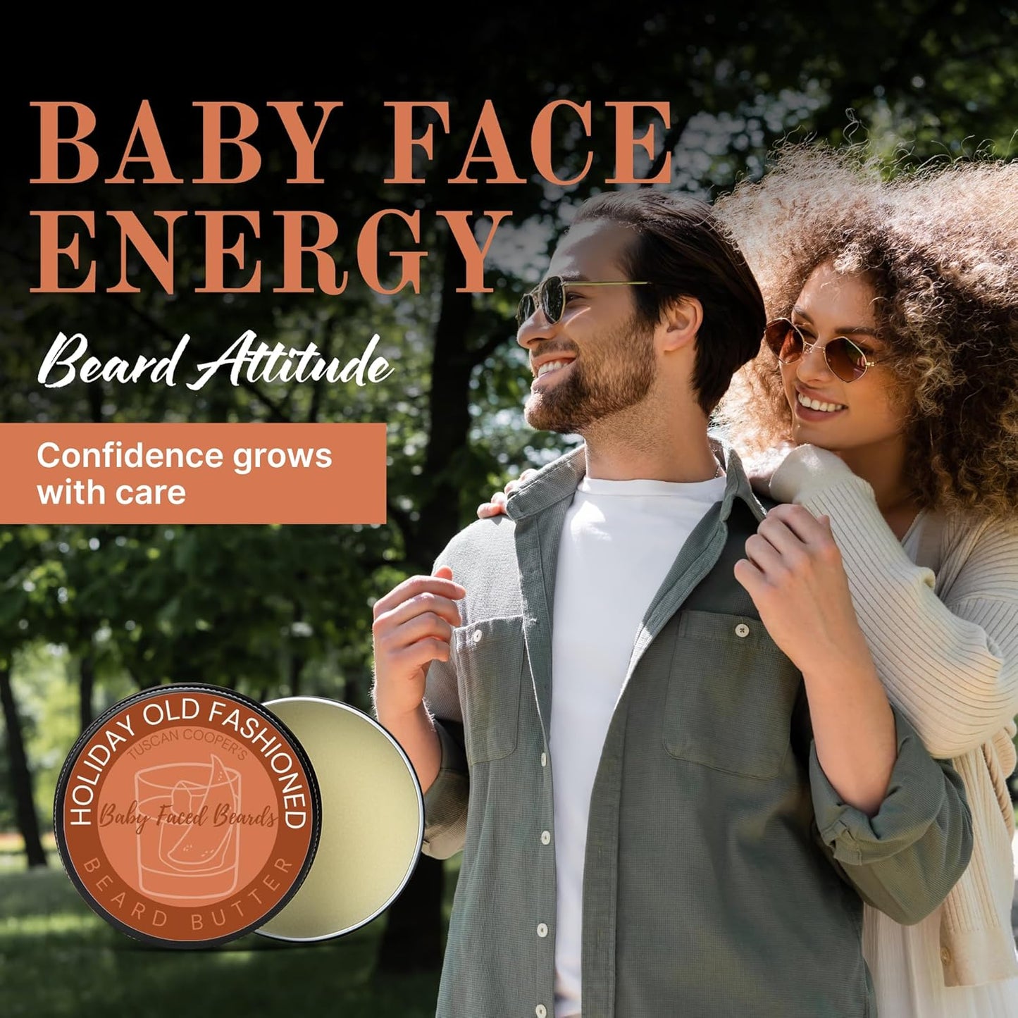 Tuscan Cooper's Baby Faced Beards Butter for Men - Moisturizing Beard Balm Cream and Softener for All Hair Types Including Coarse Hair - 4oz Hydration and Conditioning Care - Holiday Old Fashioned