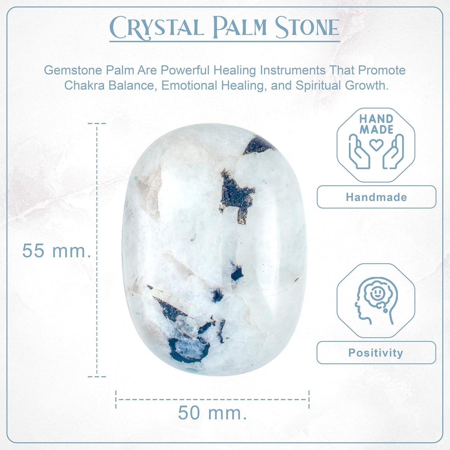 Crocon 50mm Rainbow Moonstone Large Oval Palm Stone 900+ Carats Pocket Massage Worry Stones for Natural Body Chakra Balancing Reiki Healing Stones and Crystal Grid Healing Massage Spa Energy Crystals
