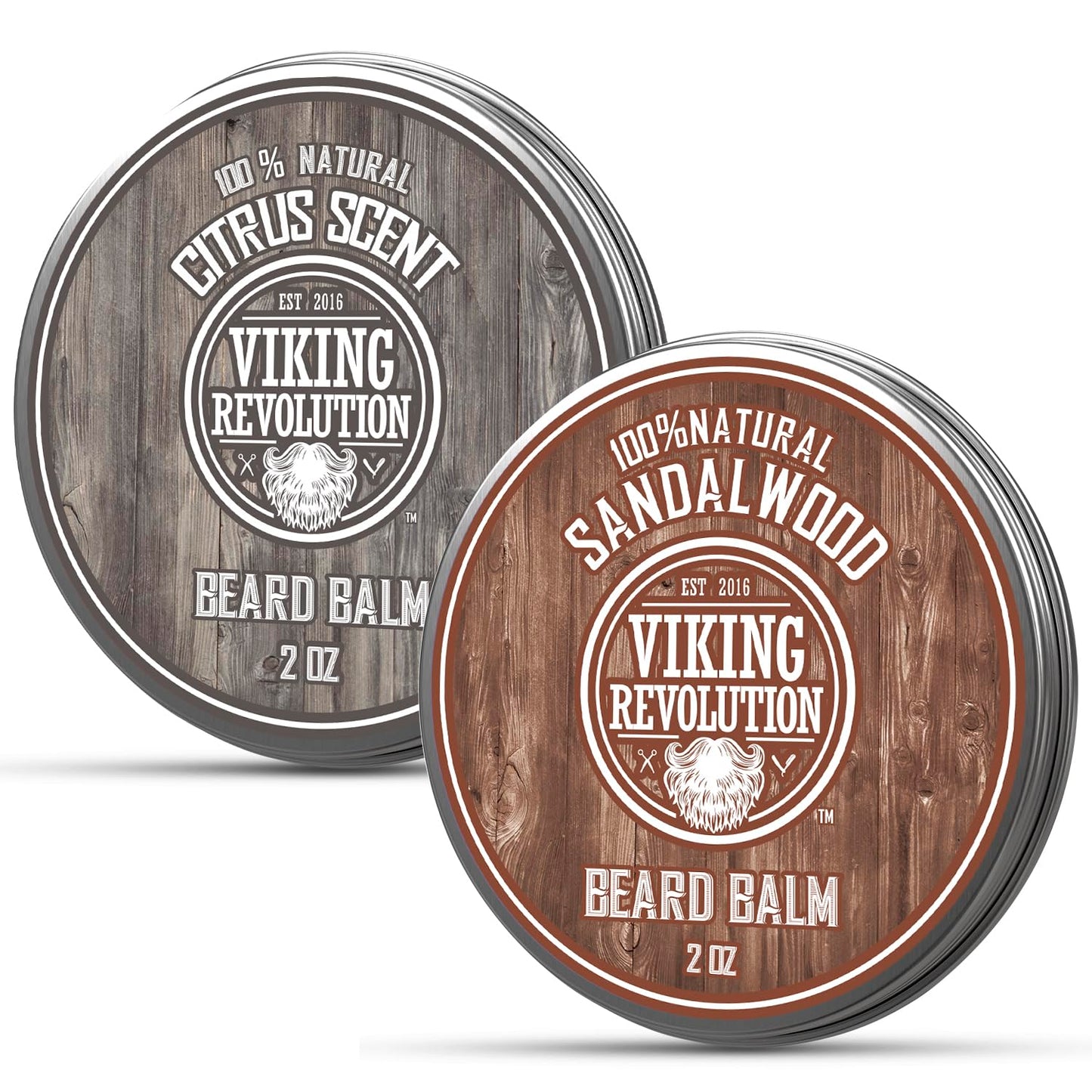 Viking Revolution Citrus and Sandalwood Beard Balm - Butter With Argan Oil, Softener With Jojoba Oil, Moisturizer With Beeswax - Wax for Men With Mango Butter (2oz, 2 Pack)
