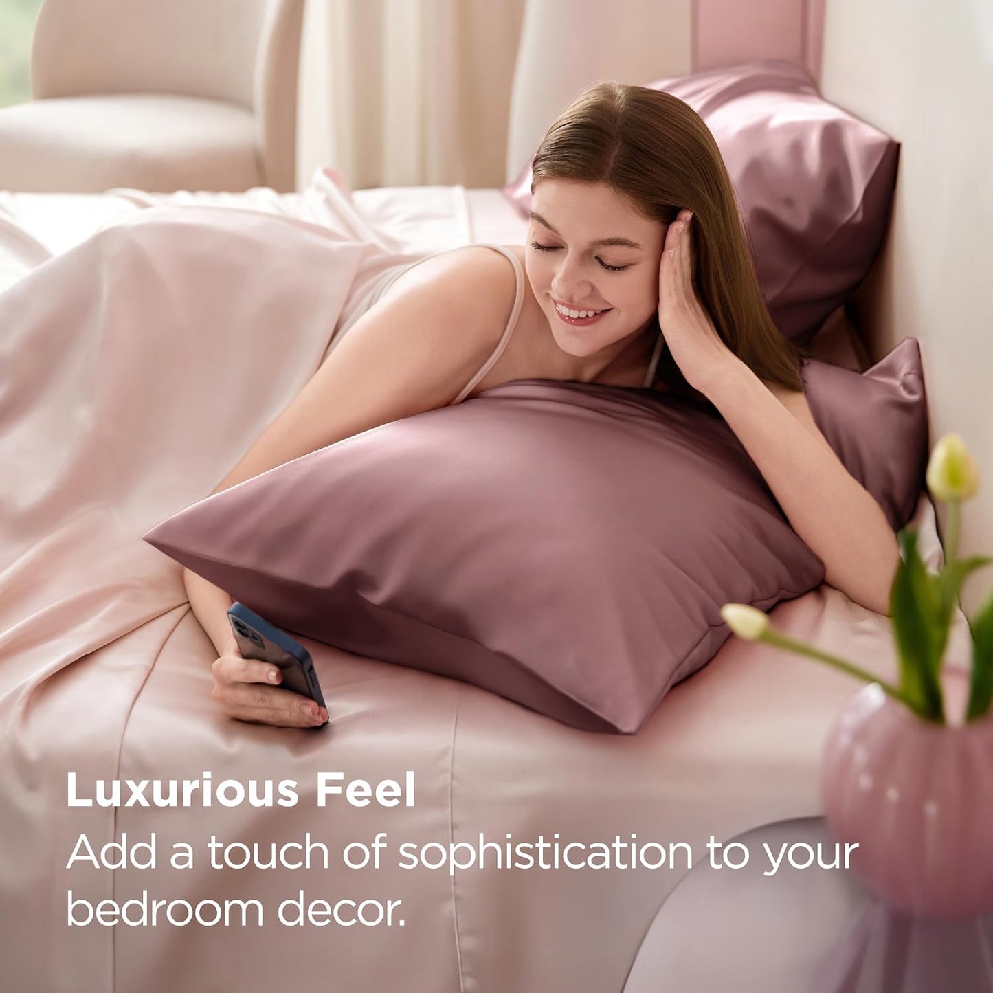 Bedsure King Size Satin Pillowcase Set of 2 - Nostalgia Rose Silky Pillow Cases for Hair and Skin with Envelope Closure, Similar to Silk Pillow Cases, Gifts for Women Men, 20x36 Inches, 2pcs