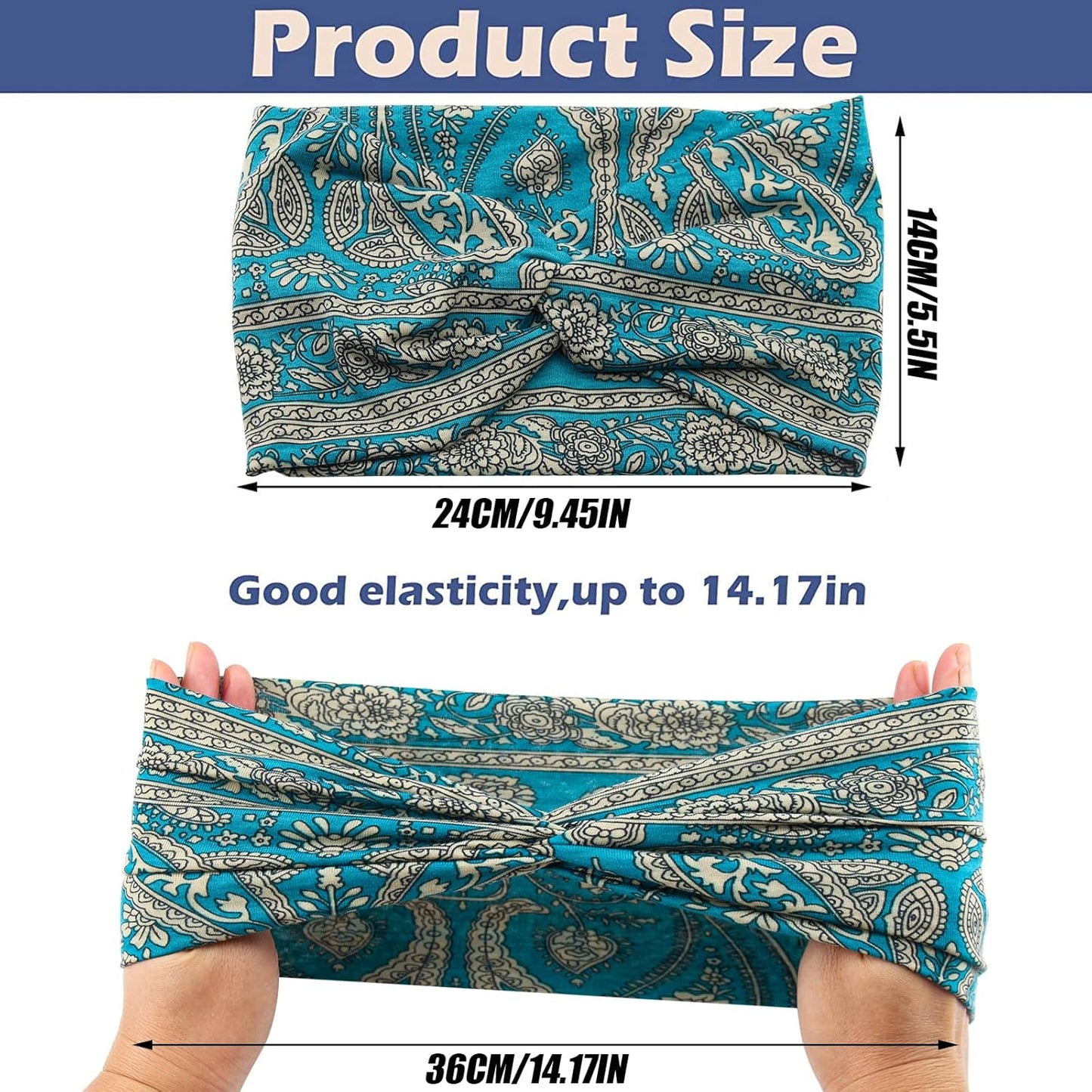 Wide Headbands for Women Girls, Large Bandana Boho Headbands Workout Yoga Running Hair Bands for Women's Hair, Non Slip Sweat Head Bands,Pack of 6