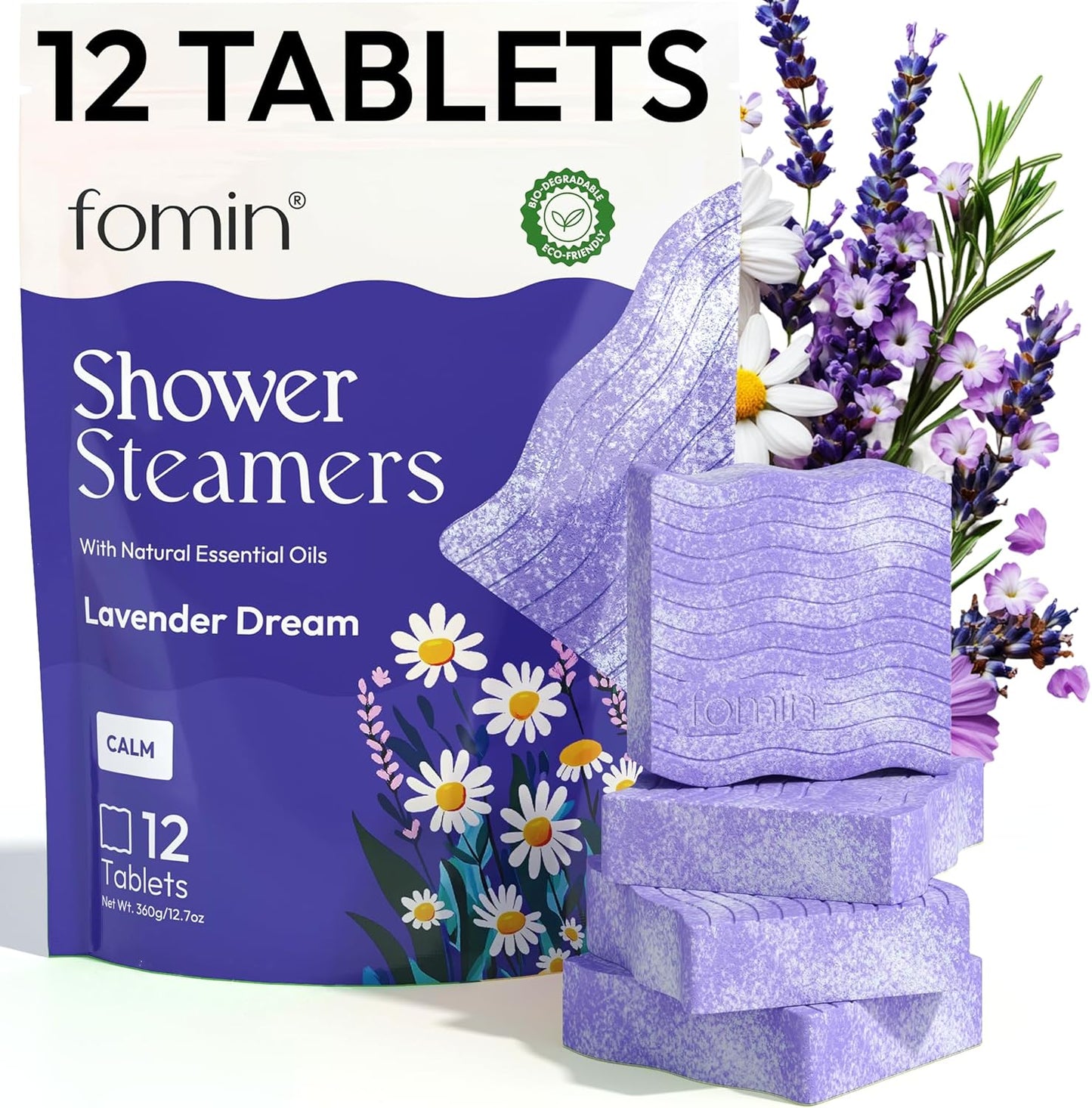FOMIN Aromatherapy Shower Steamers - 12 Count - Lavender Dream Bath Bombs with Essential Oils for Stress Relief & Relaxation - Self Care, Spa Gifts for Women and Men - Shower Aroma for Body Wellness