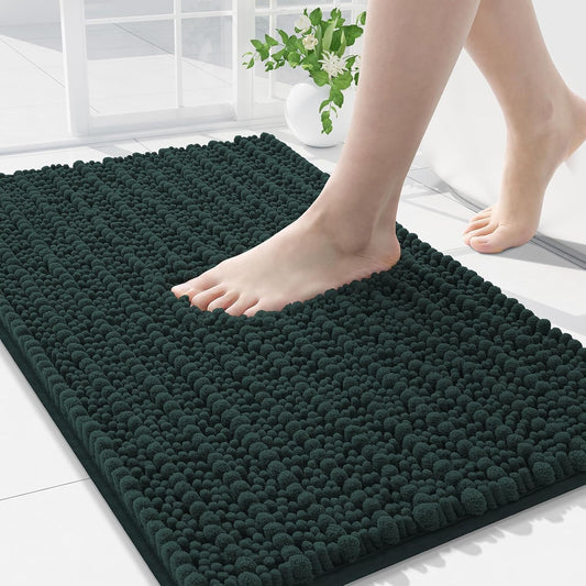 Arotive Luxury Chenille Bathroom Rug Mat, Extra Soft Thick Absorbent Shaggy Bath Rugs, Non-Slip Machine Wash Dry, Plush Bath Mats for Bathroom, Shower and Tub, 30x20, Dark Green