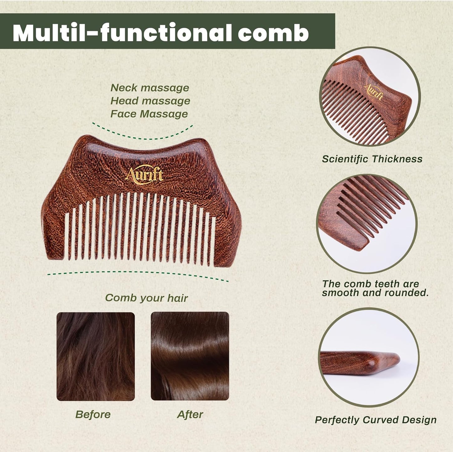 Scalp Massager Brush & Gua Sha Tool Set - Wooden Comb for Scalp Stimulation, Facial Massage & Relaxation, Handcrafted Natural Self-Care Gift Set with Storage Bag, King Wood