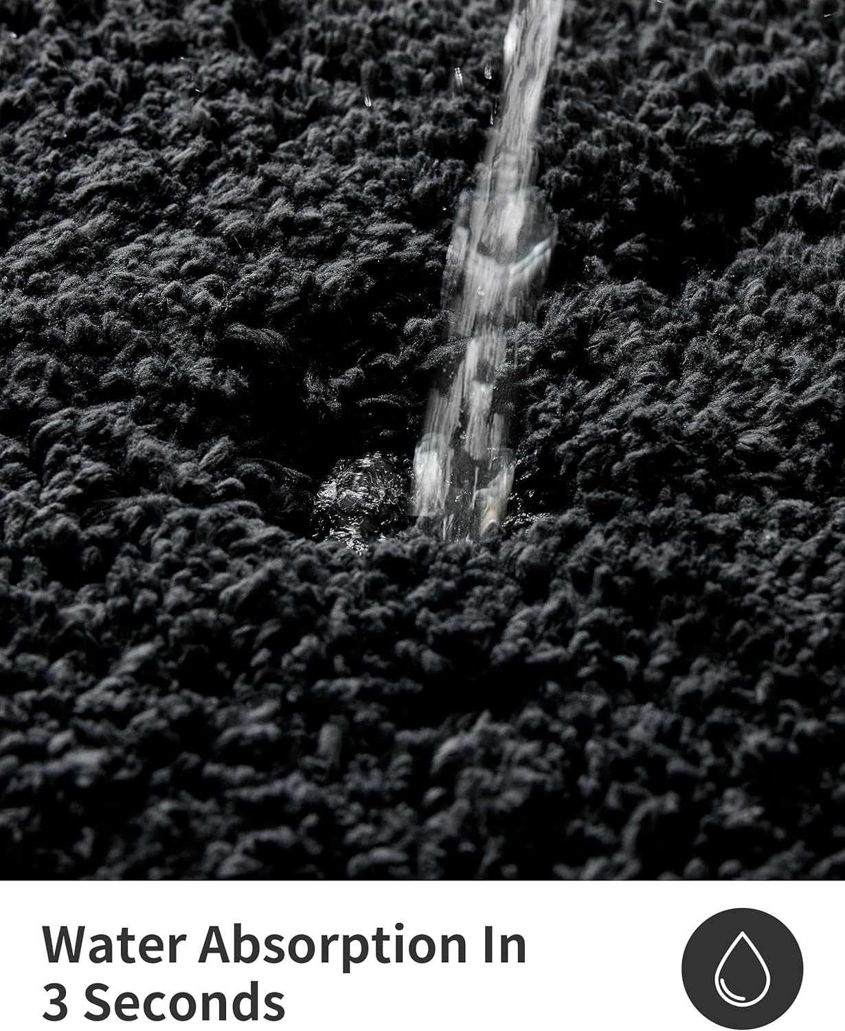 ILANGO Black Bathroom Rugs 30" × 20" Non Slip & Super Absorbent Extra Thick Soft, Washable Bath Mat for Floor, Microfiber Plush Shaggy Bath Rug with Rubber for Bathtub Shower Room Sink