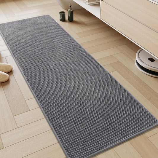 AMOAMI Chenille Bath Mat Super Absorbent Bathroom Mat Quick Dry Low Pile Bath Mats for Bathroom Washable Rubber Backed Bathroom Runners Fit Under Door, Front of Bathtub, Darkgrey&LIGHTGREY 24"x70"