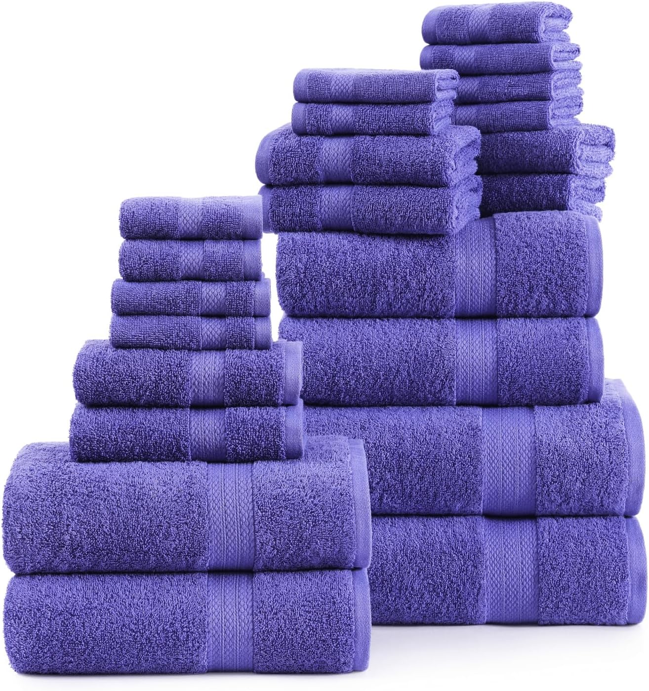 Lane Linen 100% Cotton Bathroom Towel Set - 24 Pcs - Ring Spun, Quick Dry, Very Soft & Absorbent - 2 Bath Sheets, 4 Fingertip, 4 Bath, 6 Hand Towels, 8 Washcloths - Medium GSM, Pre Shrunk - Blue Irish