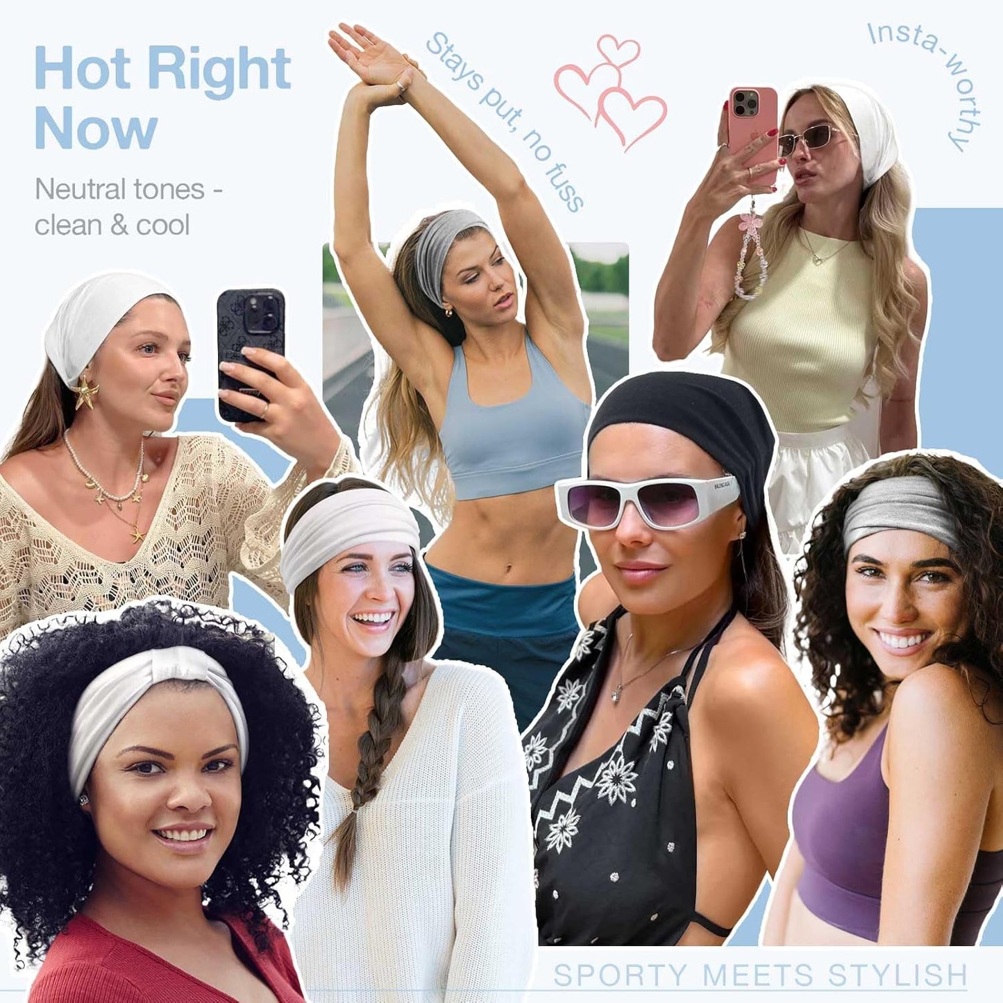 Wide Headbands for Women Knotted No Slip Head Bands Soft Turban Headband Hair Accessories Boho African Solid Color Head Wraps for Women Yoga Workout Pack of 6