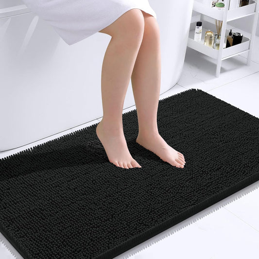 OLANLY Bathroom Rugs 44x24, Extra Soft Absorbent Chenille Bath Rugs, Rubber Backing Quick Dry, Machine Washable Bath Mats for Bathroom Floor, Tub and Shower, Home Decor Accessories, Black