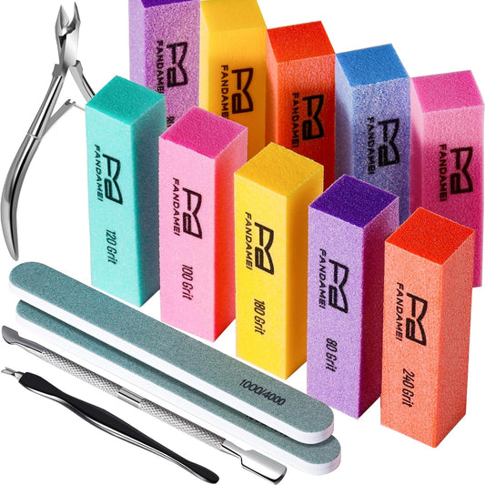 FANDAMEI Nail Buffer Block, 10 PCS Buffers for Nails with Different Grit, Nail Block Buffer, Nail Buffing Block, Buffer Nail File, Cuticle Trimmer, Nail Care Kit, Nail Tools, Manicure Tools, Nail Kit