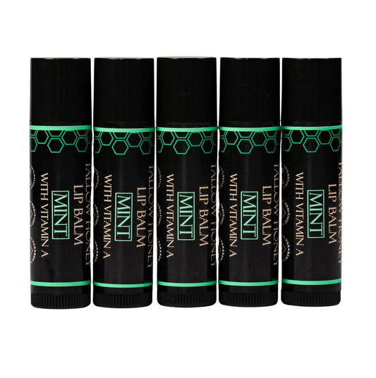 Organic Tallow Lip Balm (5 Pack) - Hydrating With Organic Italian Olive Oil, Pure Grass Fed Tallow, and Beeswax - Long Lasting Lip Therapy (5 Pack, Fresh Mint)