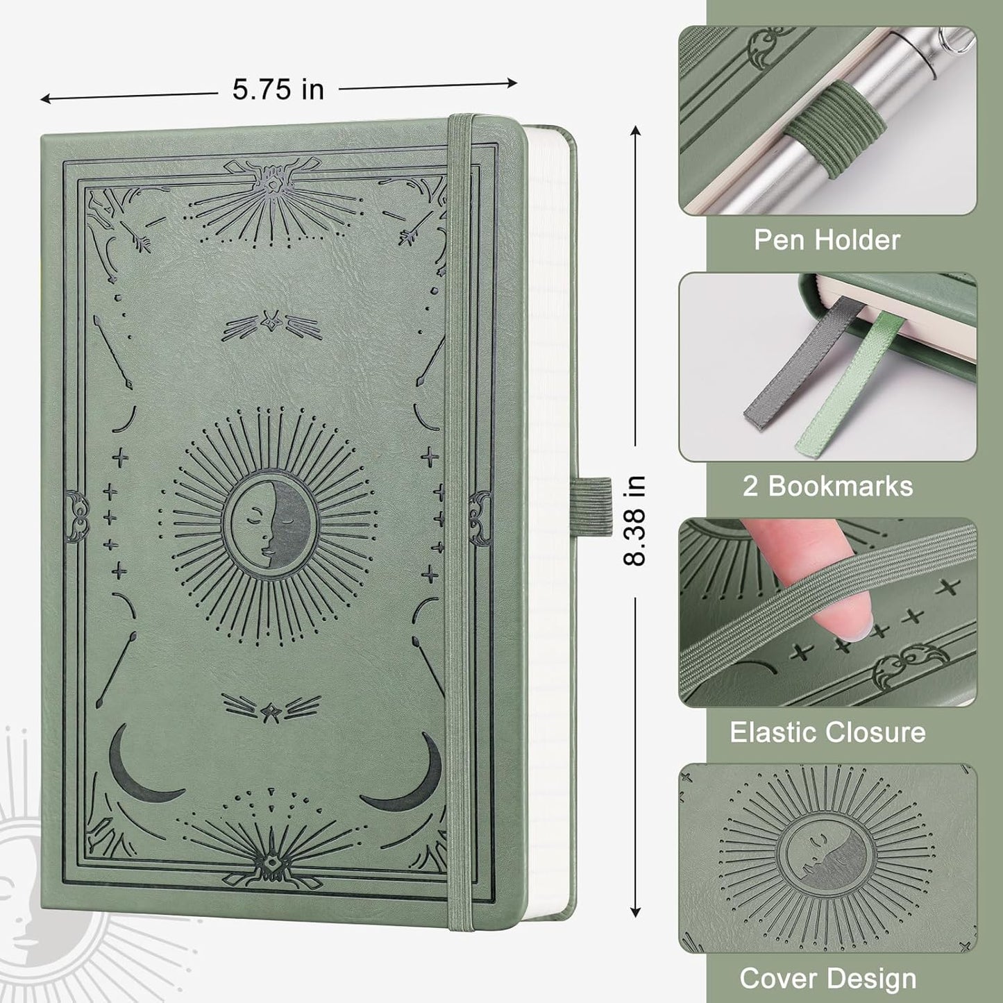 Plain Journal for Women Men, 192 Pages A5 Notebook Journal, Hardcover Notebook with 100Gsm Thick Pages, Leather Note Book for Writing, Travel, Business, Office, Prayer 5.7 x 8.3, Light Green