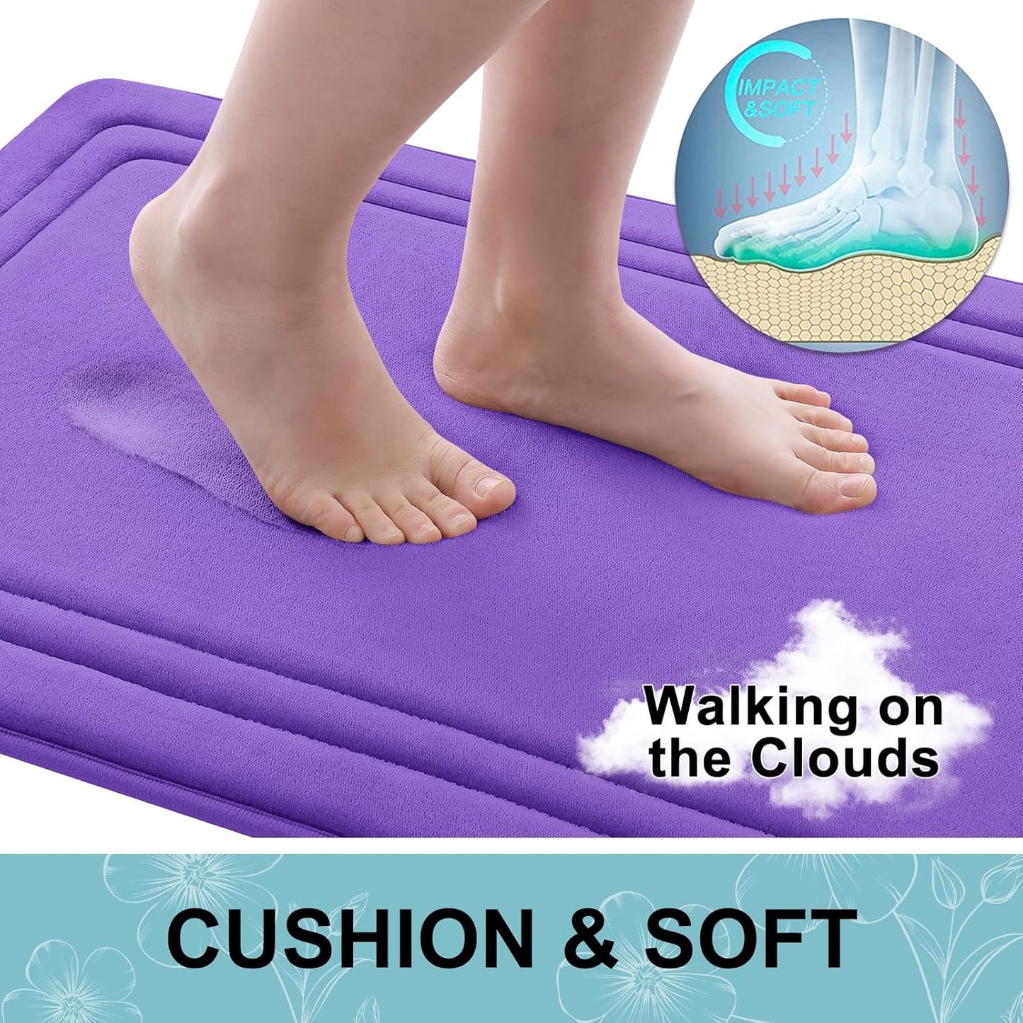 Grandaily Memory Foam Bath Mat Rug 30x20, Ultra Soft, Non-Slip and Absorbent Bathroom Rugs, Machine Wash Dry, Comfortable Bath Carpet for Bathroom Floor, Tub and Shower, Purple