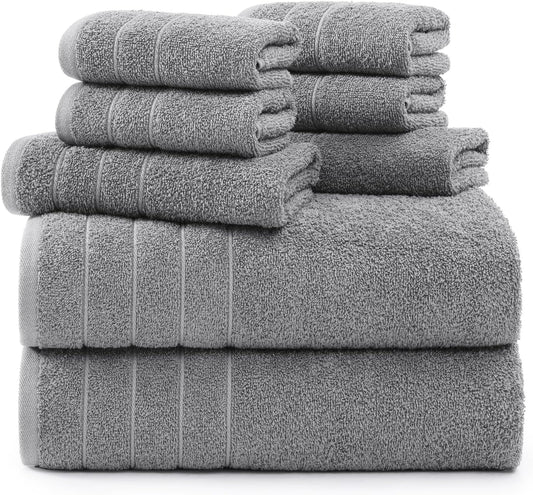 Casa Platino 100% Cotton 8 Piece Bath Towel Set - Ring Spun, Quick Dry, Super Soft & Highly Absorbent - 2 Bath, 4 Washcloths, 2 Bathroom Hand Towels - Hotel Quality Bathroom Towel Set - Ultimate Grey