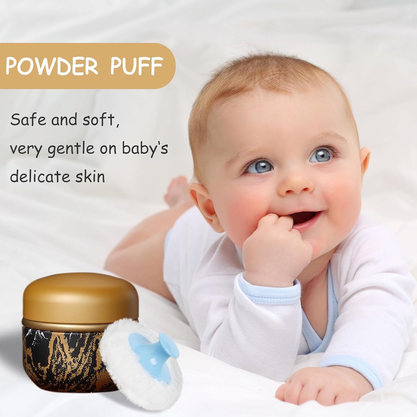 Powder Puff and Powder Container for Body Dusting Powder Case with Puff for Baby and Women,Loose Powder Containers with Puff for Travel (Black Gold)